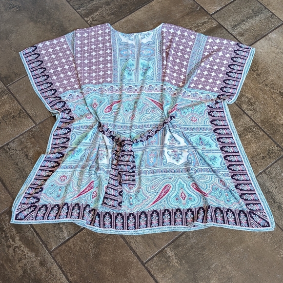 Beach Cover Up Boho Tunic Flowy Top Size S Pink Blue Multiprint - Picture 3 of 12